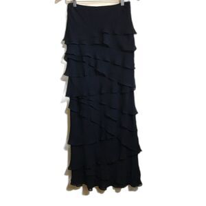Tadashi silk asymmetrical tiered black maxi skirt sz 2 VTG fairy whimsigoth